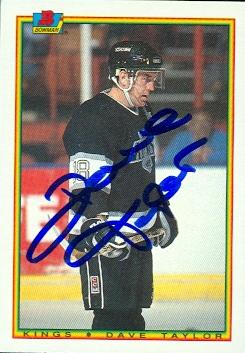 56418 Dave Taylor Autographed Hockey Card Los Angeles Kings 1990 Bowman No .149