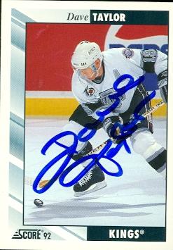 56423 Dave Taylor Autographed Hockey Card Los Angeles Kings 1992 Score No .49