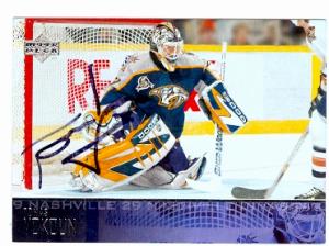 62026 Tomas Vokoun Autographed Hockey Card Nashville Predators 2003 Upper Deck No. 110
