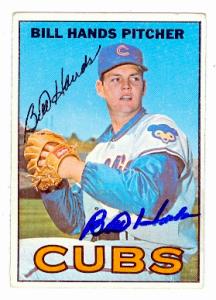 62032 Bill Hands Autographed Baseball Card Chicago Cubs 1967 Topps No. 16