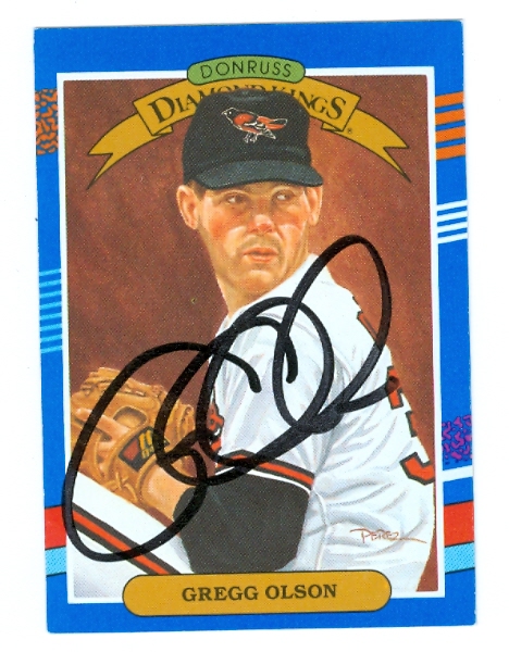 62038 Gregg Olson Autographed Baseball Card Baltimore Orioles 1991 Donruss Diamond Kings No. 23