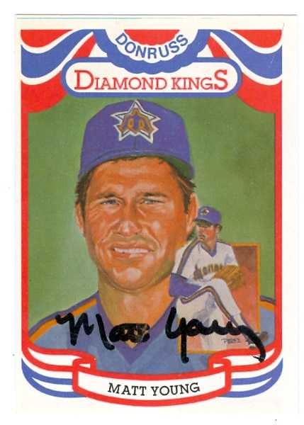62041 Matt Young Autographed Baseball Card Seattle Mariners 1984 Donruss Diamond Kings No. 16