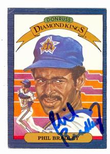 62042 Phil Bradley Autographed Baseball Card Seattle Mariners 1986 Donruss Diamond Kings No. 22