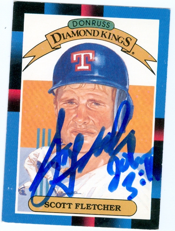 62045 Scott Fletcher Autographed Baseball Card Texas Rangers 1988 Donruss Diamond Kings No. 11