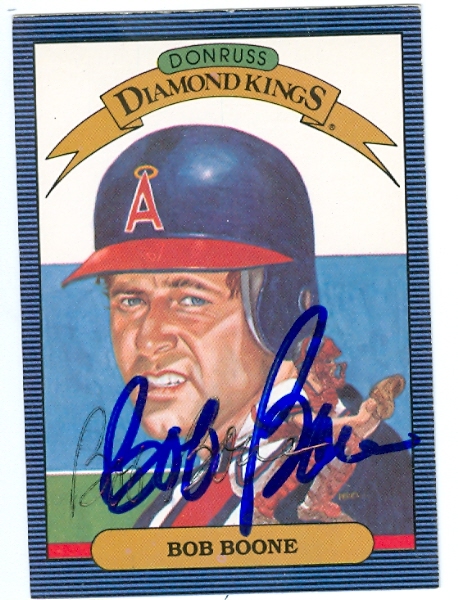 62048 Bob Boone Autographed Baseball Card California Angels 1986 Donruss Diamond Kings No. 17 Discount Resigned Dead Pen