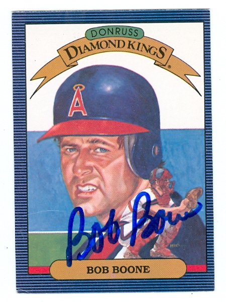 62049 Bob Boone Autographed Baseball Card California Angels 1986 Donruss Diamond Kings No. 17