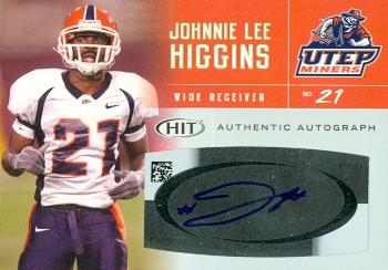 62060 Johnnie Lee Higgins Autographed Football Card Utep 2007 Sage Hit Rookie No. A21