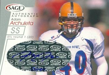 62064 Adam Archuleta Autographed Football Card Arizona State 2001 Sage Rookie No. A2