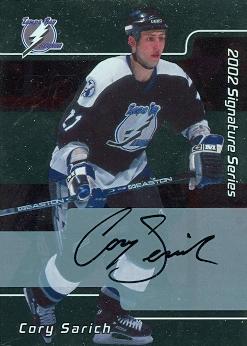 62065 Cory Sarich Autographed Hockey Card Tampa Bay Lightining 2002 In The Game No. 96