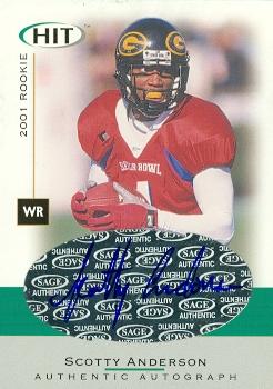 62074 Scotty Anderson Autographed Football Card Grambling 2001 Sage Hit Rookie No. A11