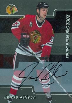62077 Jamie Allison Autographed Hockey Card Chicago Blackhawks 2002 In The Game No. 90