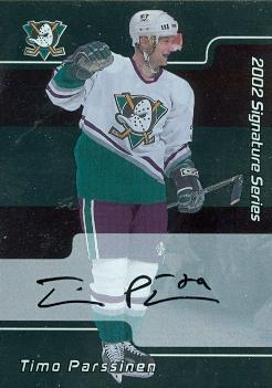 62106 Timo Parssinen Autographed Hockey Card Anaheim Ducks 2002 In The Game No. 224