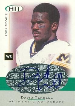 62110 David Terrell Autographed Football Card Michigan 2001 Sage Hit Rookie No. A1