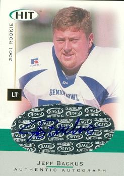 62196 Jeff Backus Autographed Football Card Michigan 2001 Sage Hit Rookie No. A31