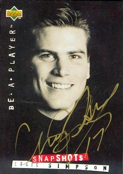 62200 Craig Simpson Autographed Hockey Card Buffalo Sabres 1995 Upper Deck Snapshots No. 122