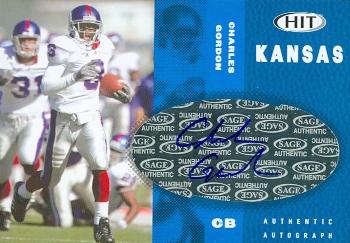 62202 Charles Gordon Autographed Football Card Kansas 2006 Sage Hit Rookie No. A39