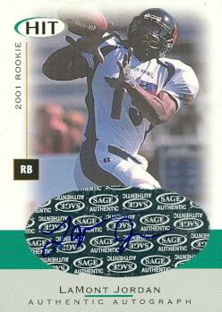 62203 Lamont Jordan Autographed Football Card Maryland 2001 Sage Hit Rookie No. A30