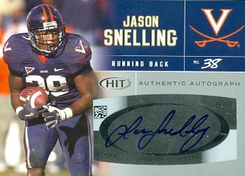 62207 Jason Snelling Autographed Football Card Virginia 2007 Sage Hit Rookie No. A38