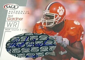 62209 Rod Gardner Autographed Football Card Clemson 2001 Sage Rookie No. A16