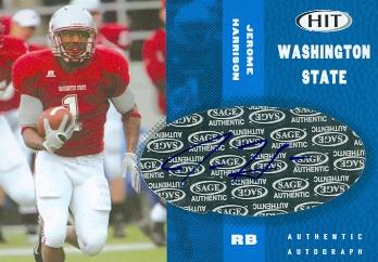 62210 Jerome Harrison Autographed Football Card Washington State 2006 Sage Hit Rookie No. A41