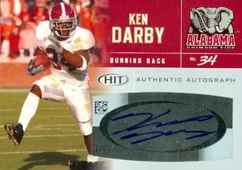 62225 Ken Darby Autographed Football Card Alabama 2007 Sage Hit Rookie No. A34