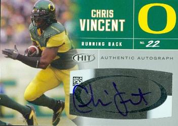 62240 Chris Vincent Autographed Football Card Oregon 2007 Sage Hit Rookie No. A61