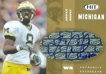 62244 Jason Avant Autographed Football Card Michigan 2006 Sage Hit Rookie No. A48