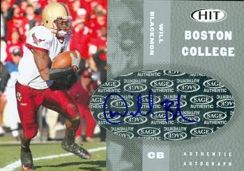 62246 Will Blackmon Autographed Football Card Boston College 2006 Sage Hit Rookie No. A49