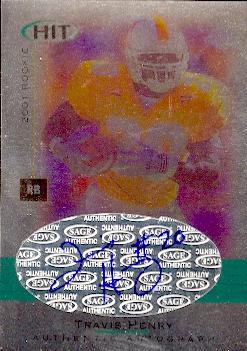 62277 Travis Henry Autographed Football Card Tennessee 2001 Sage Hit Rookie No. A20
