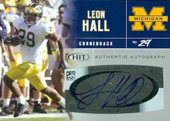 62287 Leon Hall Autographed Football Card Michigan 2007 Sage Hit Rookie No. A29