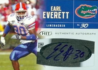 62295 Earl Everett Autographed Football Card Florida 2007 Sage Hit Rookie No. A25