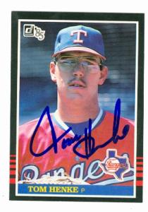 62463 Tom Henke Autographed Baseball Card Texas Rangers 1985 Donruss No. 403
