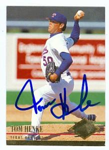 62464 Tom Henke Autographed Baseball Card Texas Rangers 1994 Fleer Ultra No. 128
