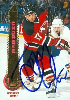 62562 Tom Chorske Autographed Hockey Card New Jersey Devils 1994 Pinnacle No. 182