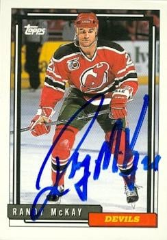 62564 Randy Mckay Autographed Hockey Card New Jersey Devils 1992 Topps No. 106