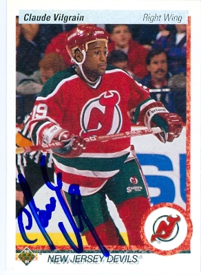 62662 Claude Vilgrain Autographed Hockey Card New Jersey Devils 1990 Upper Deck No. 250