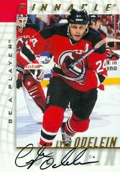 62663 Lyle Odelein Autographed Hockey Card New Jersey Devils 1998 Pinnacle No. 17