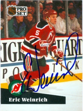 62676 Eric Weinrich Autographed Hockey Card New Jersey Devils 1991 Pro Set No. 133