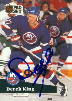 62851 Derek King Autographed Hockey Card New York Islanders 1991 Pro Set No. 146