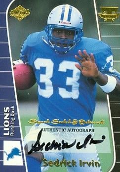 63153 Sedrick Irvin Autographed Football Card Detroit Lions 1999 Collectors Edge
