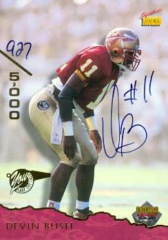 63155 Devin Bush Autographed Football Card Florida State 1995 Signature Rookies No. 55