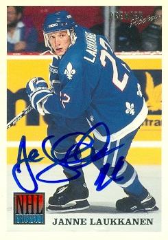 66290 Janne Laukkanen Autographed Hockey Card Quebec Nordiques 1995 Topps Premier No. 411