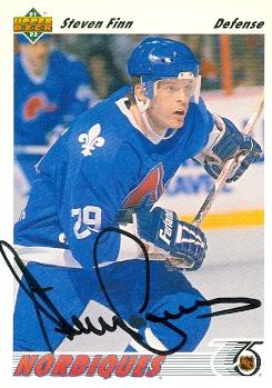 66292 Steven Finn Autographed Hockey Card Quebec Nordiques 1991 Upper Deck No. 340