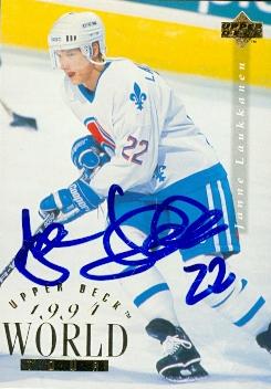 66293 Janne Laukkanen Autographed Hockey Card Quebec Nordiques 1995 Upper Deck No. 565