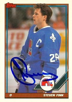 66297 Steven Finn Autographed Hockey Card Quebec Nordiques 1991 Topps No. 139