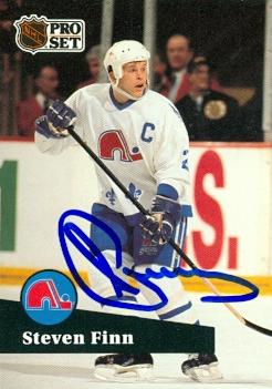 66301 Steven Finn Autographed Hockey Card Quebec Nordiques 1991 Pro Set No. 204