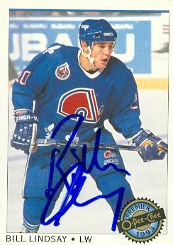 66302 Bill Lindsay Autographed Hockey Card Quebec Nordiques 1993 O-Pee-Chee No. 5