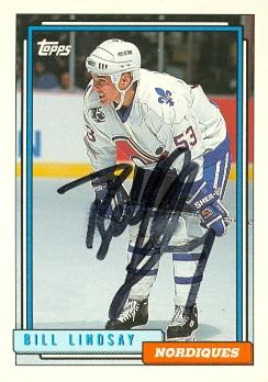 66305 Bill Lindsay Autographed Hockey Card Quebec Nordiques 1992 Topps No. 373