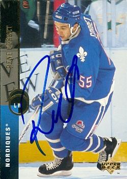 66309 Rene Corbet Autographed Hockey Card Quebec Nordiques 1994 Upper Deck No. 179