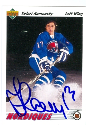 66310 Valeri Kamensky Autographed Hockey Card Quebec Nordiques 1991 Upper Deck No. 273